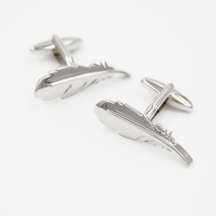 Simple Men's French Style Silver Feather Shape Cufflinks Nail