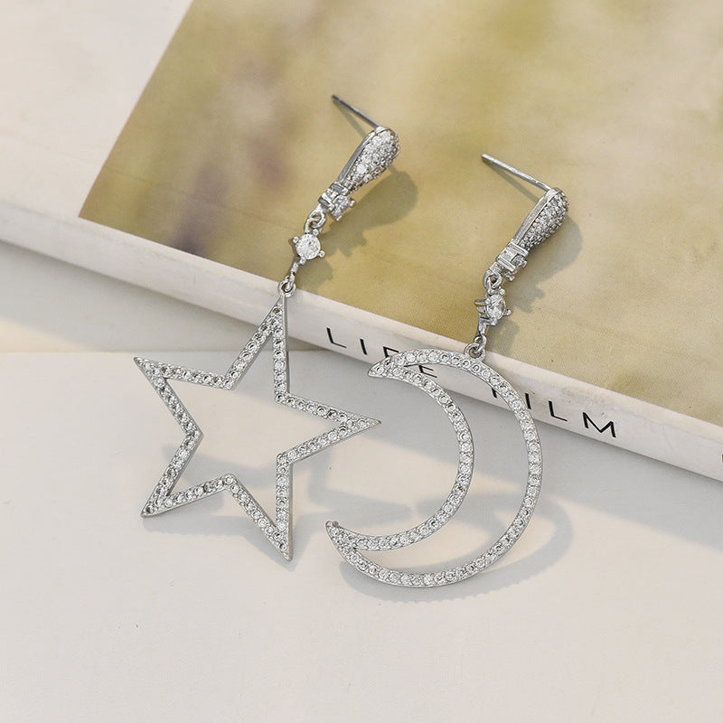 Ins Star Moon Asymmetric Earrings Women