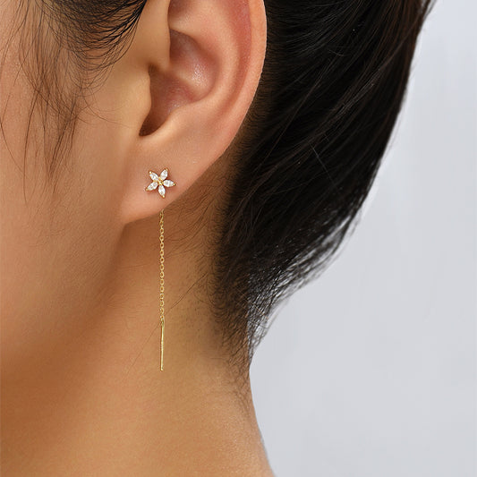 New Style Copper Pentagram Micro-zircon Fashion Earrings Long Tassel Earline High-class Temperament Stud Jewelry Woman