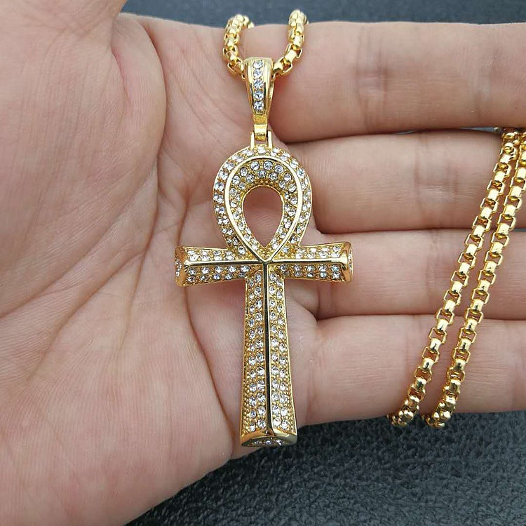 Mens Egyptian Ankh Cross Pendant With Stainless Steel Chain