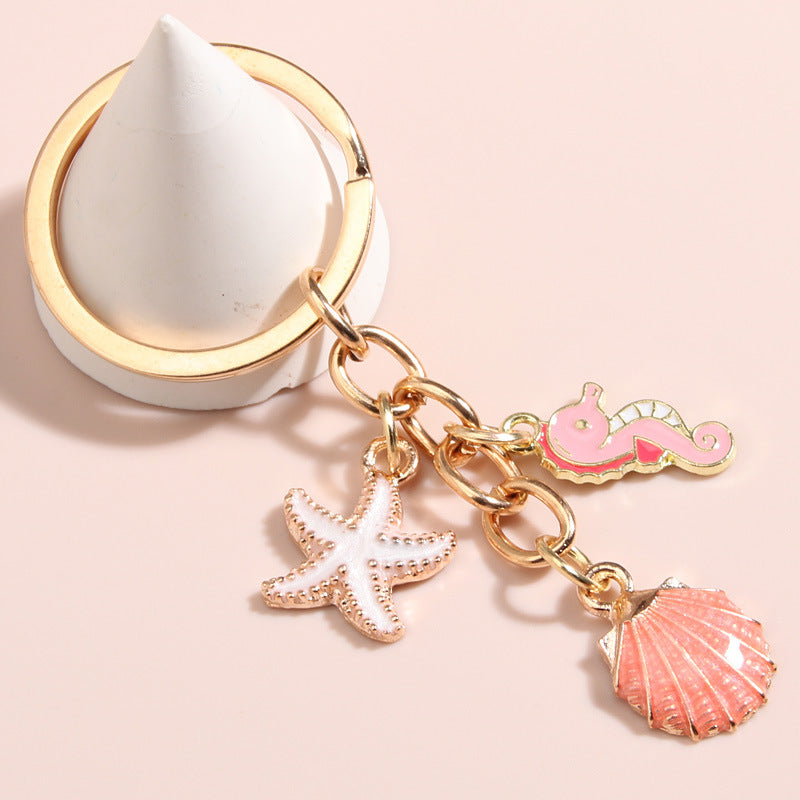 Creative Shell Starfish Mermaid Alloy Drip Keychain Pendant