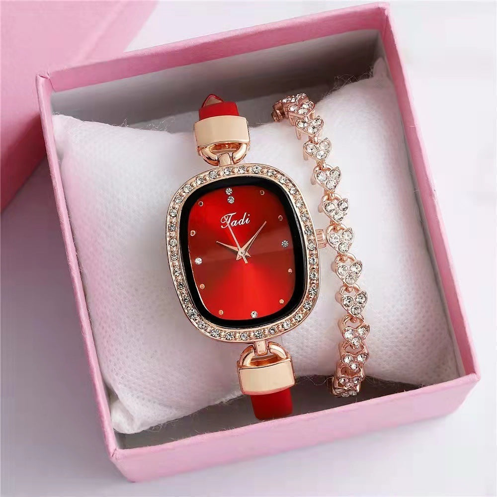 Women's Watch Bracelet Suit Two-piece Women's Quartz Watch Diamond Rhinestone Thin Belt Fashion Watch