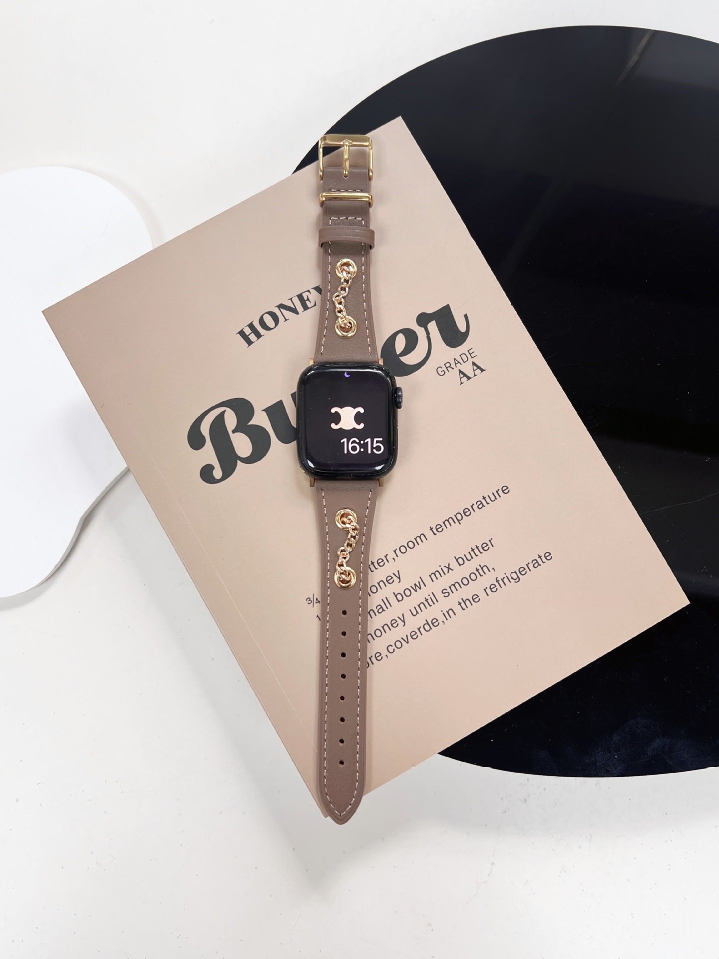 American Retro Design Clinch Metal Chain Cow Leather Watch Strap