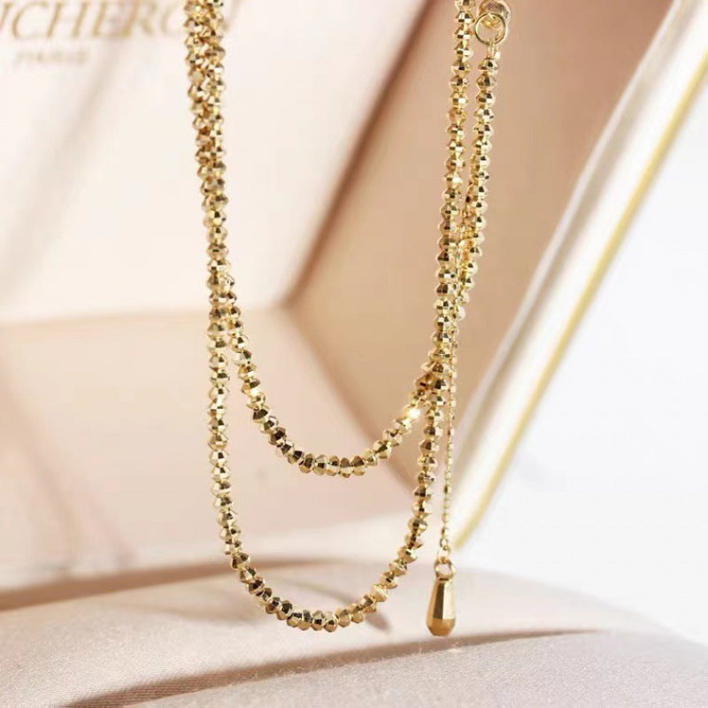 18K Gold Necklace Bungee Laser Bead Wave Bead Chain