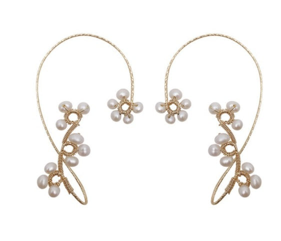 New Summer Fashion Net Celebrity Cold Wind Braided Pearl Earrings