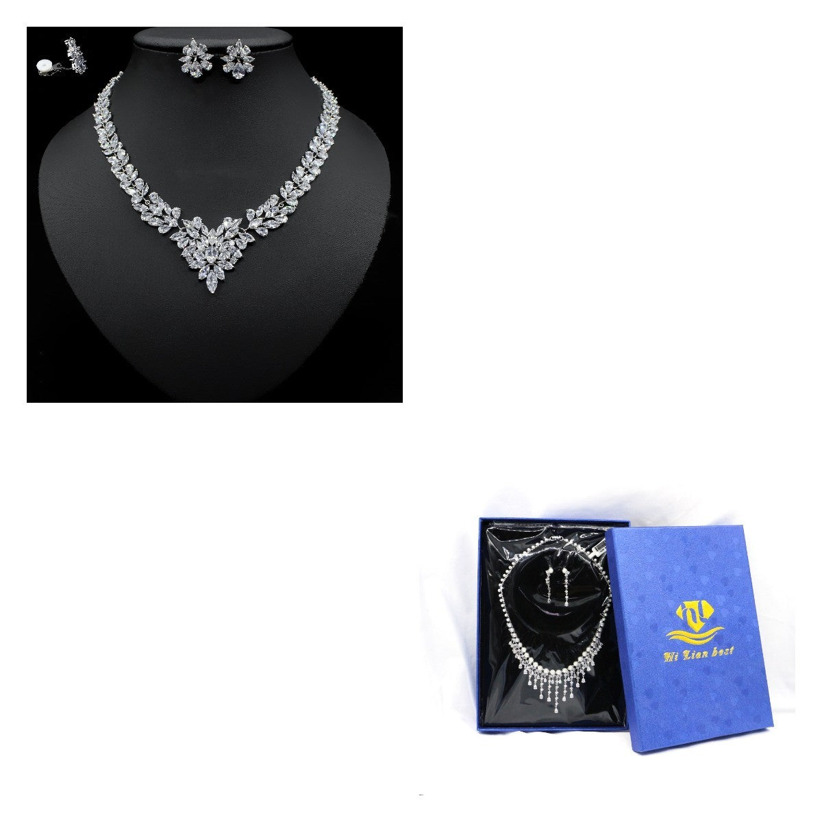 Fashion Ice Flower Earrings Zircon Necklace Set