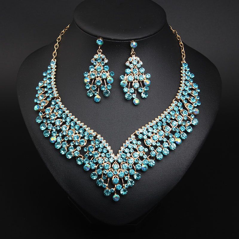 Creative Crystal Collarbone Necklace Earring Set