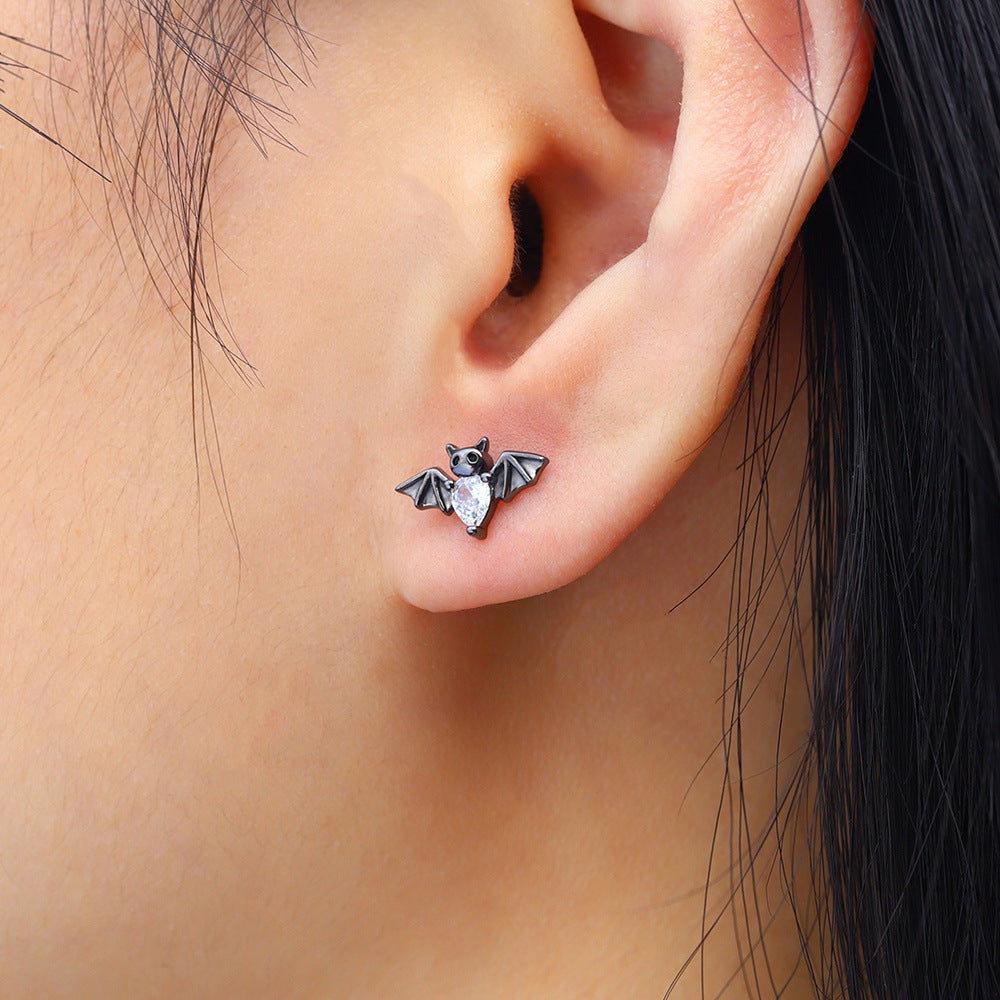 Black Vampire Gothic Bat Stud Earrings European And American Halloween Accessories