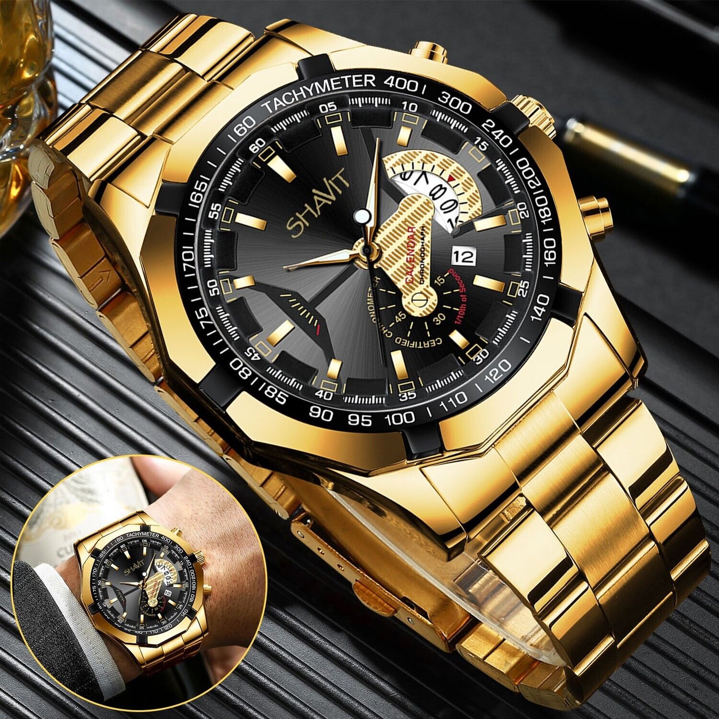 Gold Men's Watch Classic Stainless Steel Quartz Luxury Gift Wristwatch For MEN