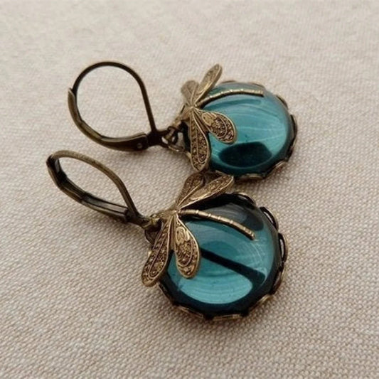 Vintage Dragonfly Pendant Boho Chakra Drop Earrings