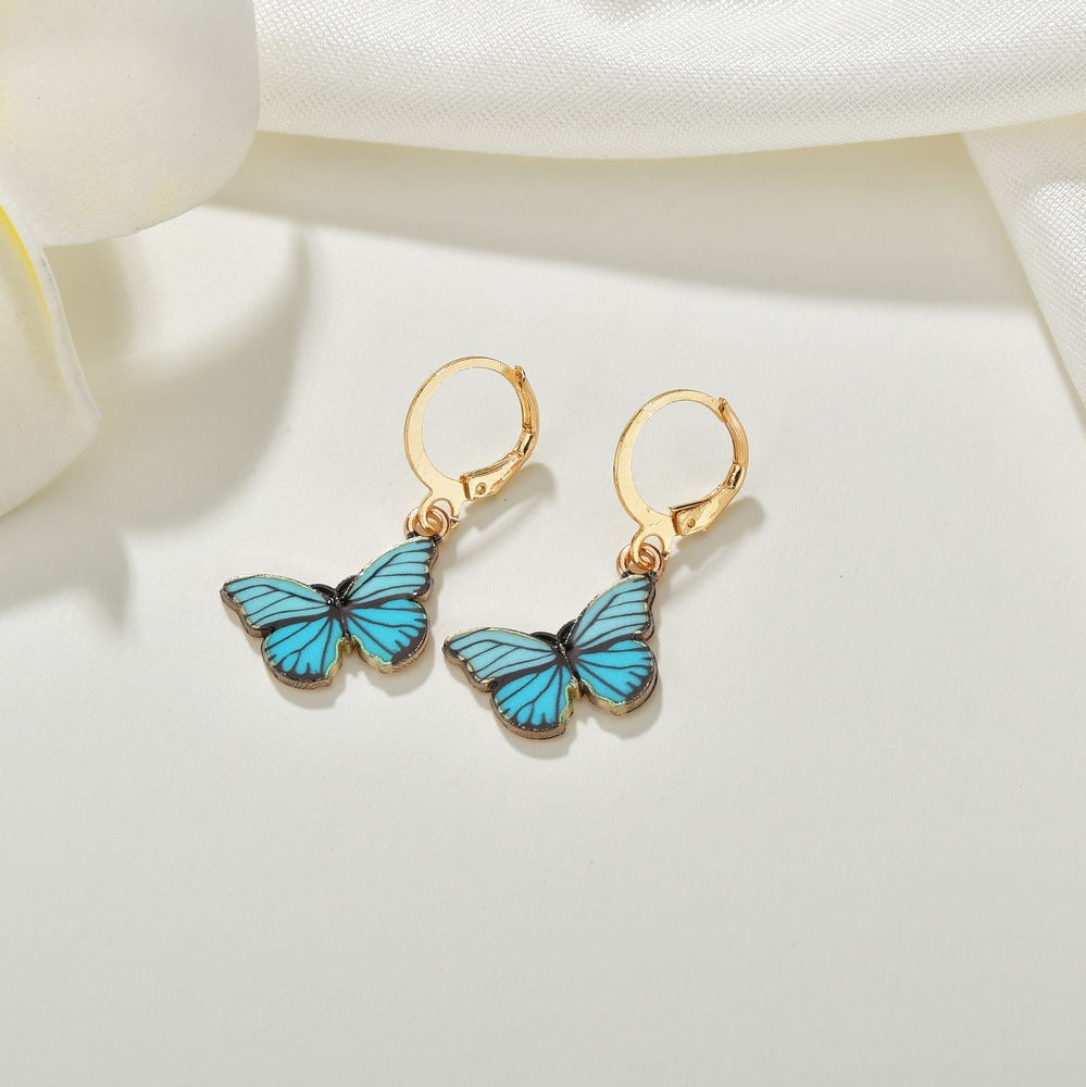 Fashion Retro Ins Colorful Butterfly Oil Drop Earrings