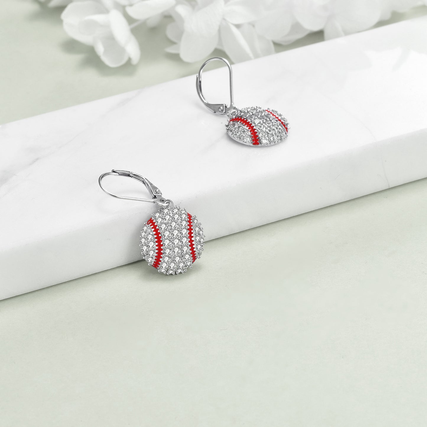 Sterling Silver Baseball Earrings Leverback Dangle Drop Earrings Sports Jewelry