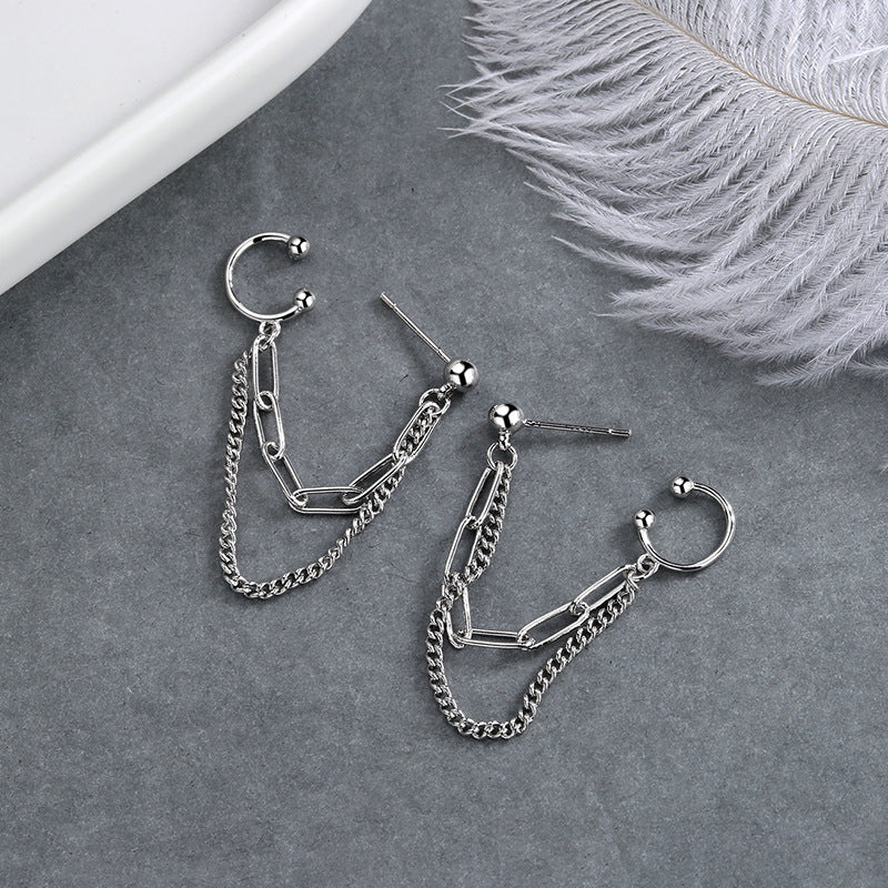 Lost An  Long Fashion Sense Korean Cool Personality Net Red Double Chain Earrings