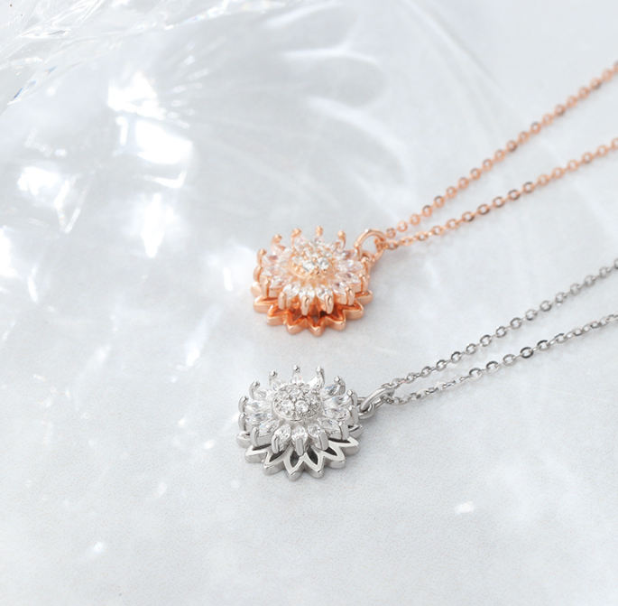 Women's Silver Rotating Sunflower Necklace