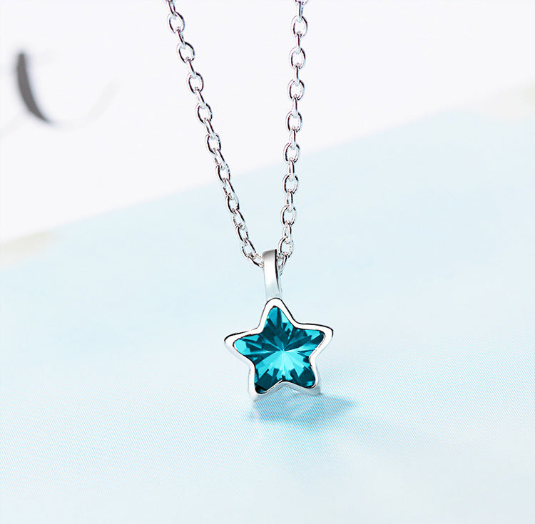 Blue Five-pointed Star Ear Buckle Clavicle Chain