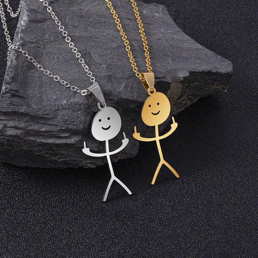 Funny Doodle Necklace Hip Hop Smiley Stick Figure Pendant Hand Gesture Middle Finger Necklaces