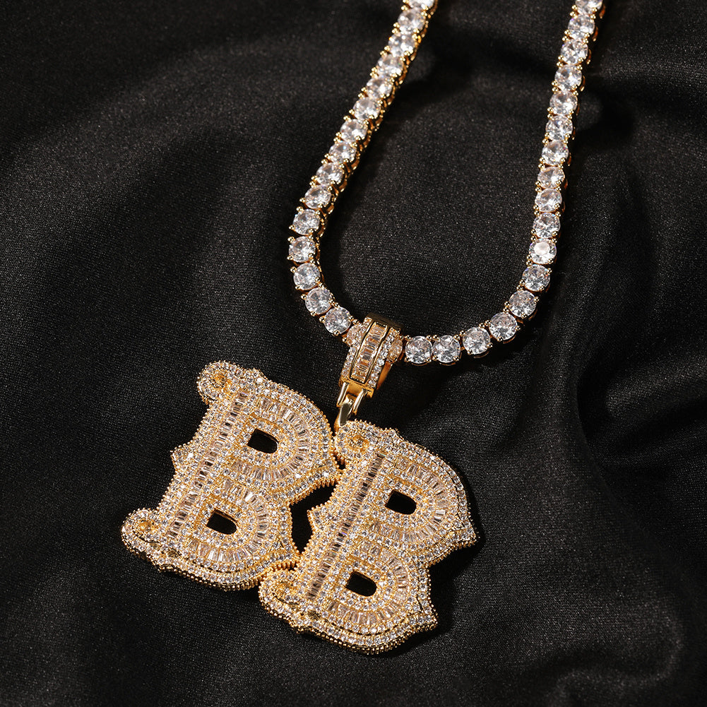 Alphabet Necklace Hip Hop Full Of Diamonds With Spiked Rock Candy Letters