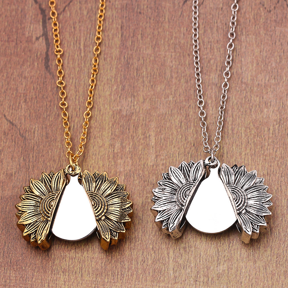 Personalized Sunflower Engraved Necklace