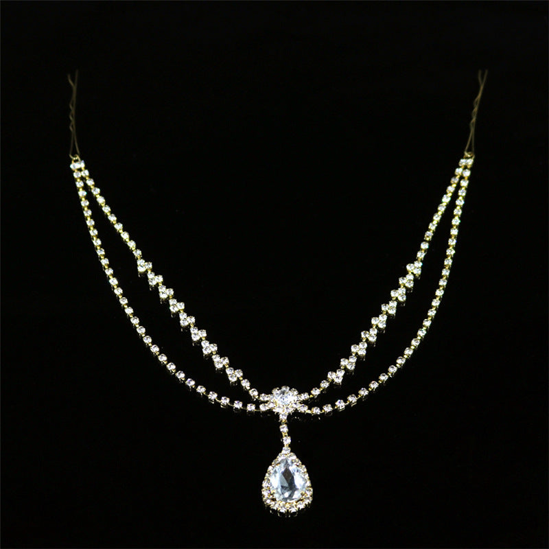 New Rhinestone Headdress Simple Water Drop Forehead Chain Bridal