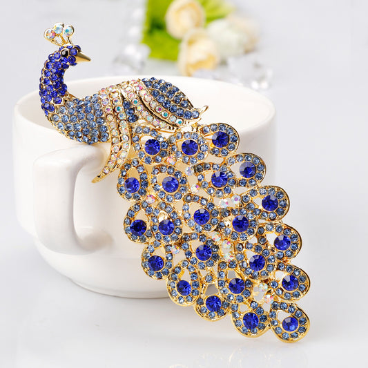 Extra Large Sapphire Crystal Rhinestone Peacock Brooch