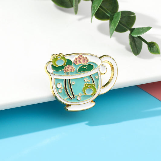 Cute Frog Animal Enamel Pin Brooch Cup