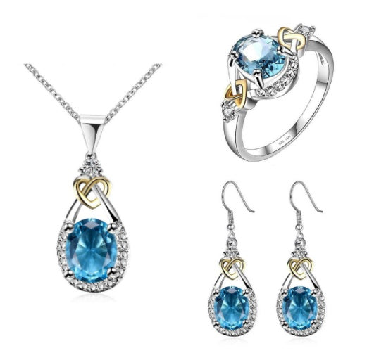 Cupronickel Blue Jewel Necklace Ring Earrings