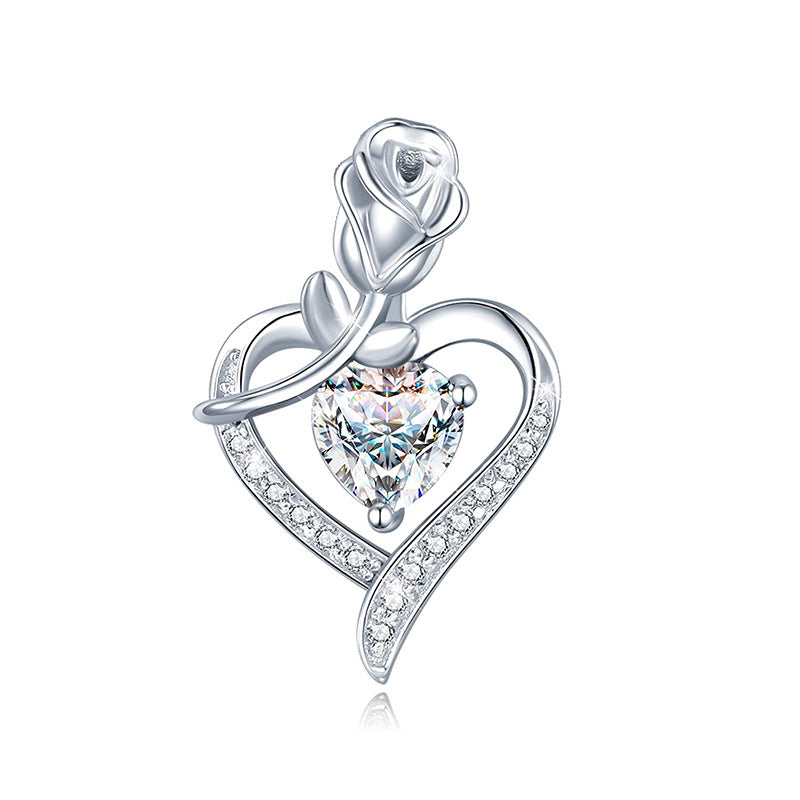 925 Silver Heart-shaped Rose Zircon Necklace