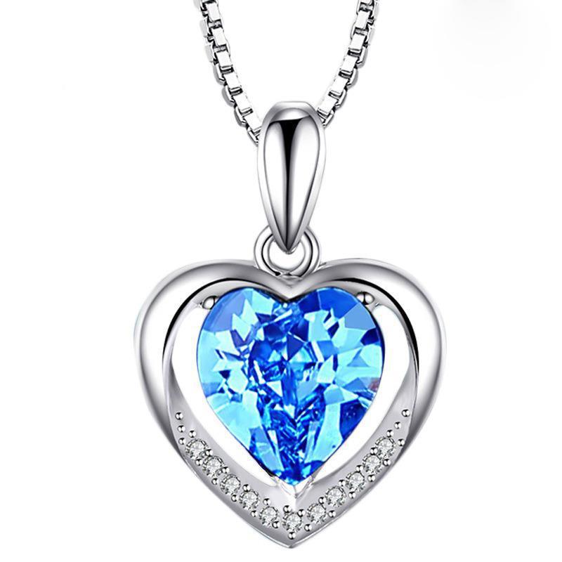 Silver Plated Heart Pendant Crystal Love Necklace