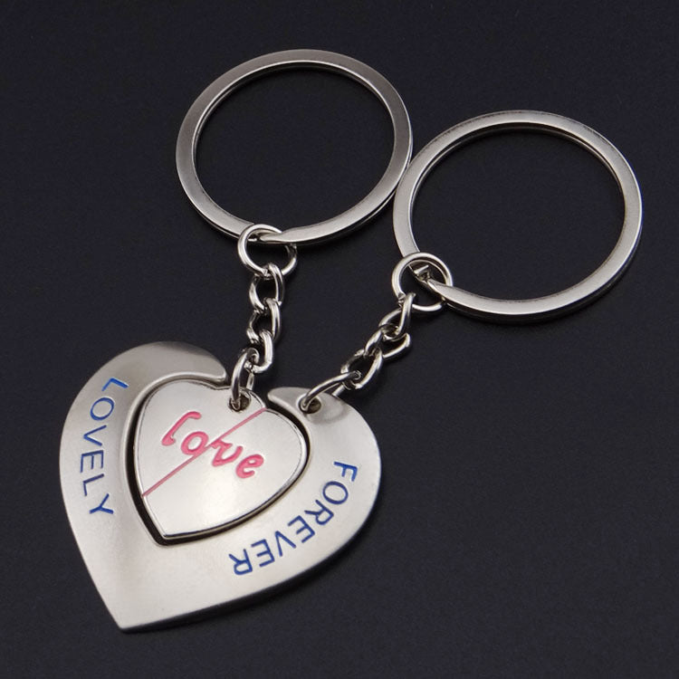 Heart-to-heart Connected Couple Keychain Pendant Personalized Heart-shaped Gift Gift