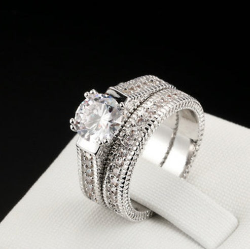 Dazzling European and American Diamond Engagement Ring Set