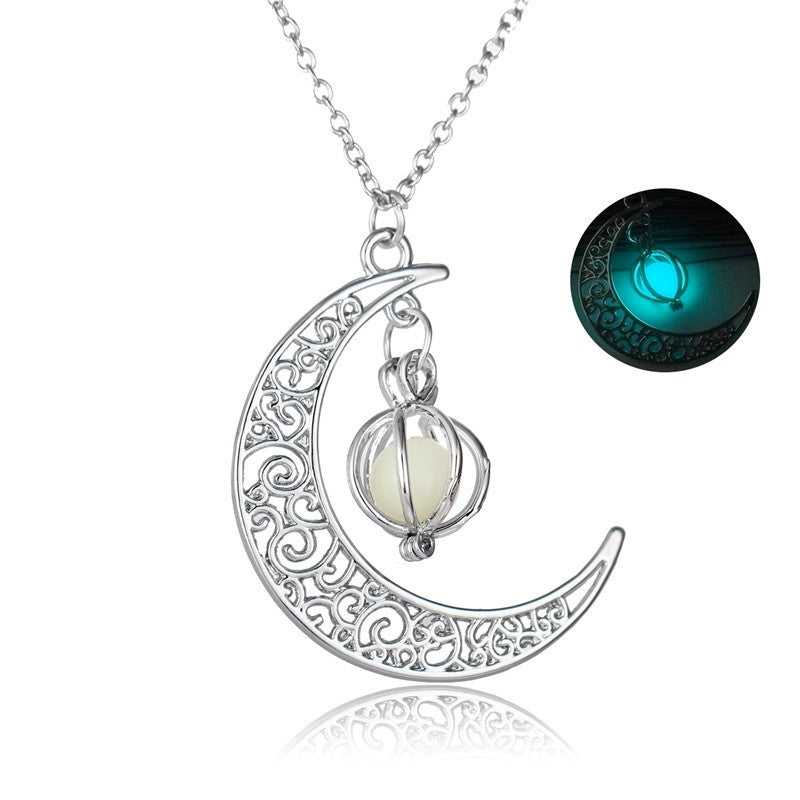 Natural Glowing Moon Stone Healing Necklace Luminous Pendant