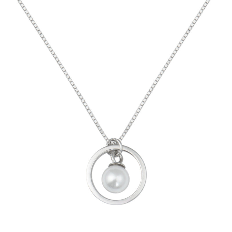 S925 sterling silver circle pearl necklace female Korean simple light bulb clavicle chain short sweet gas 7252