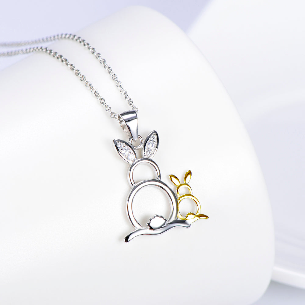 Cute Golden&Silver Rabbits Pendant 925 Silver Necklace