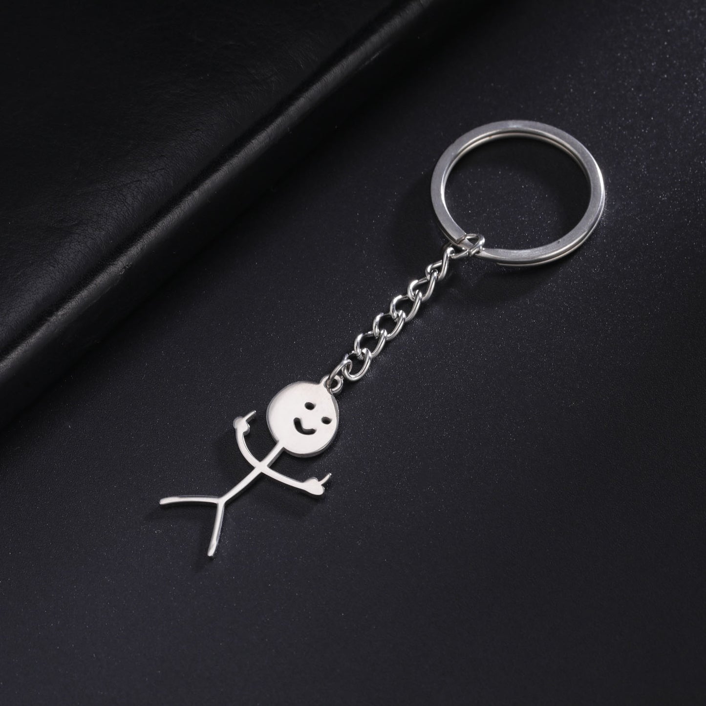 Cute Hollowed-out Smiling Face Figurine Pendant Stainless Steel Key Chain