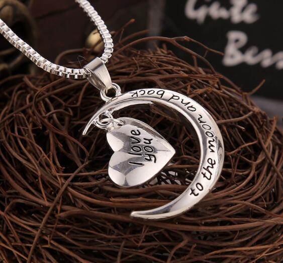 PGNX0411 I Love You to the Moon and Back Fashion Silver pendant Moon Heart shaped