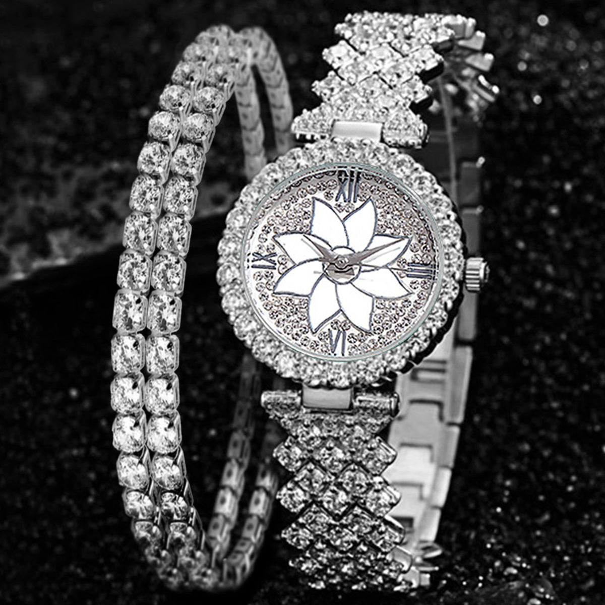 Fashion Temperament Diamond Starry Bracelet Watch Lady Creative Gift Set