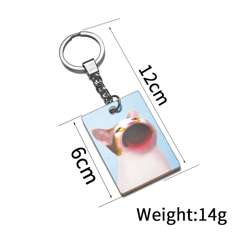 Cat Keychain 3d Stereo Transformation Kitty Square Plate Key Ring Pin Acrylic Pendant