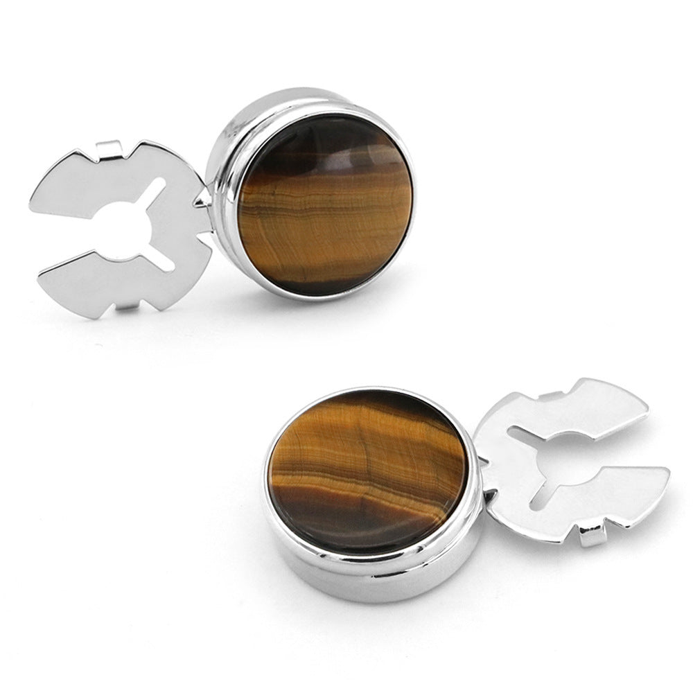 [Illegal Button] Men's Round Carbon Fiber Cufflink