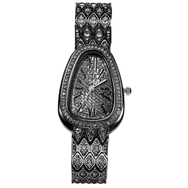 A Watch With A Steel Chain Is Studded With Flashing Diamonds