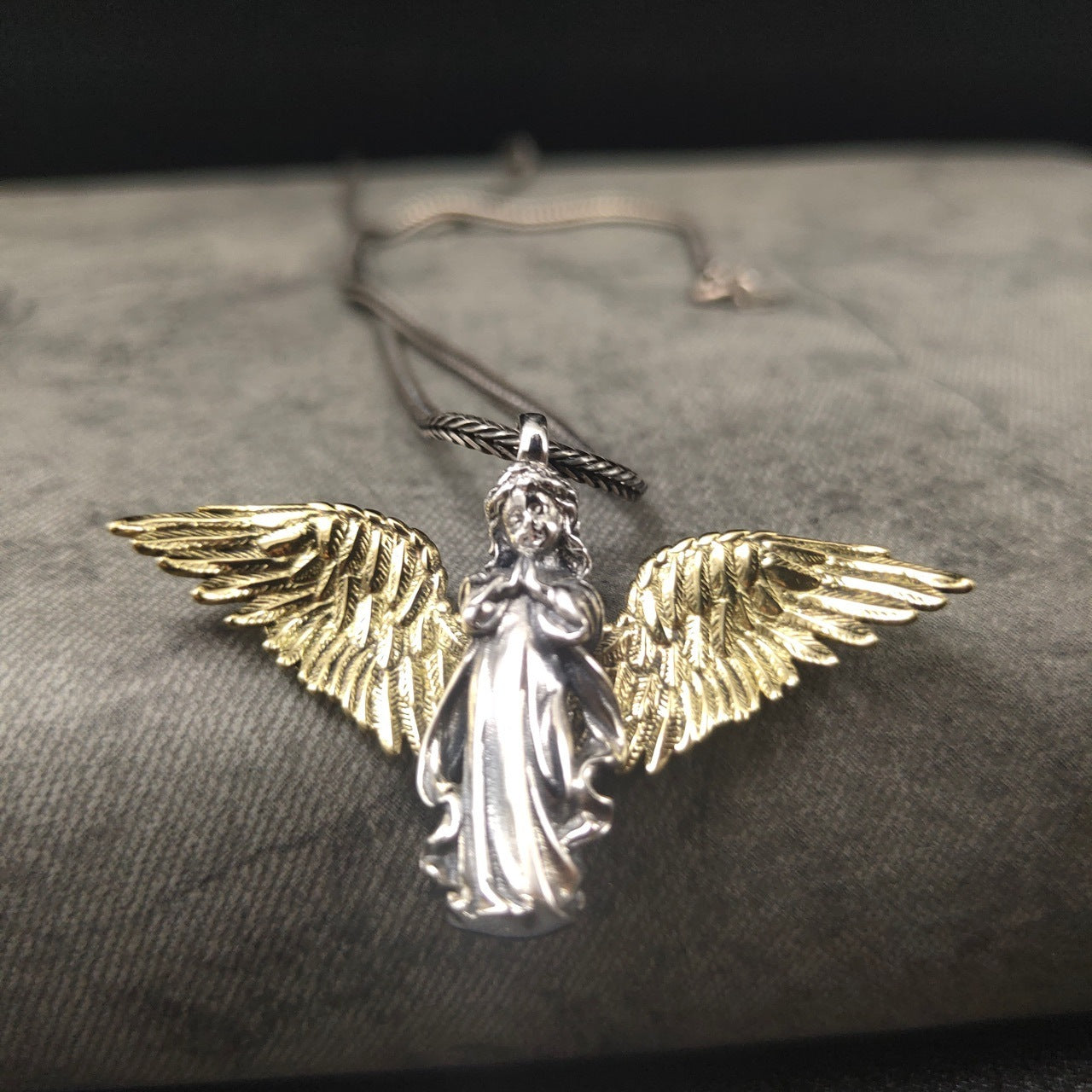 Sterling Silver Retro Trendy Angel Pendant Sweater Chain Hip Hop Cool