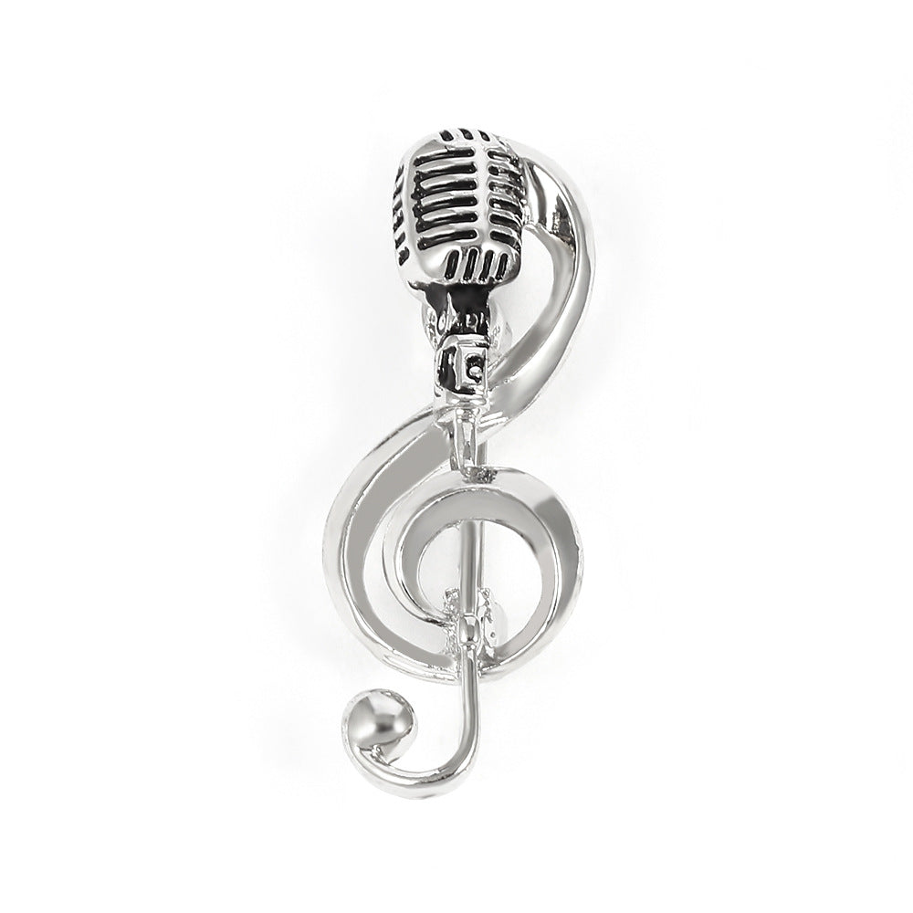 Retro microphone music brooch