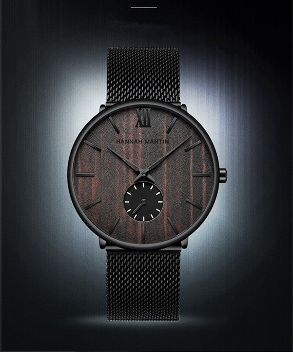 Men's ebony wood grain bamboo watch wooden watch