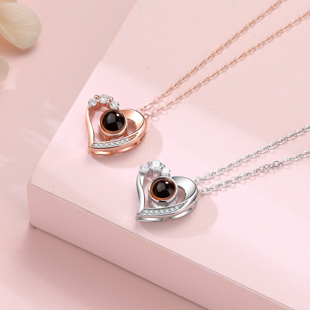 925 Silver Necklace Female Personality Projection Color Photo I Love You 100 Language Gifts