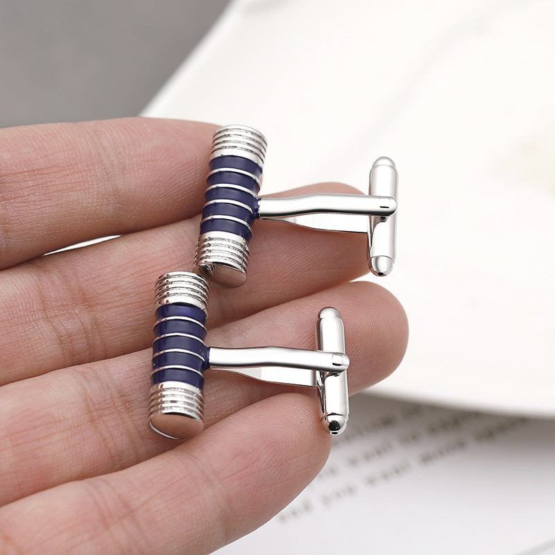 Black And Blue Stripes Cylindrical High-End Cufflinks Accessories