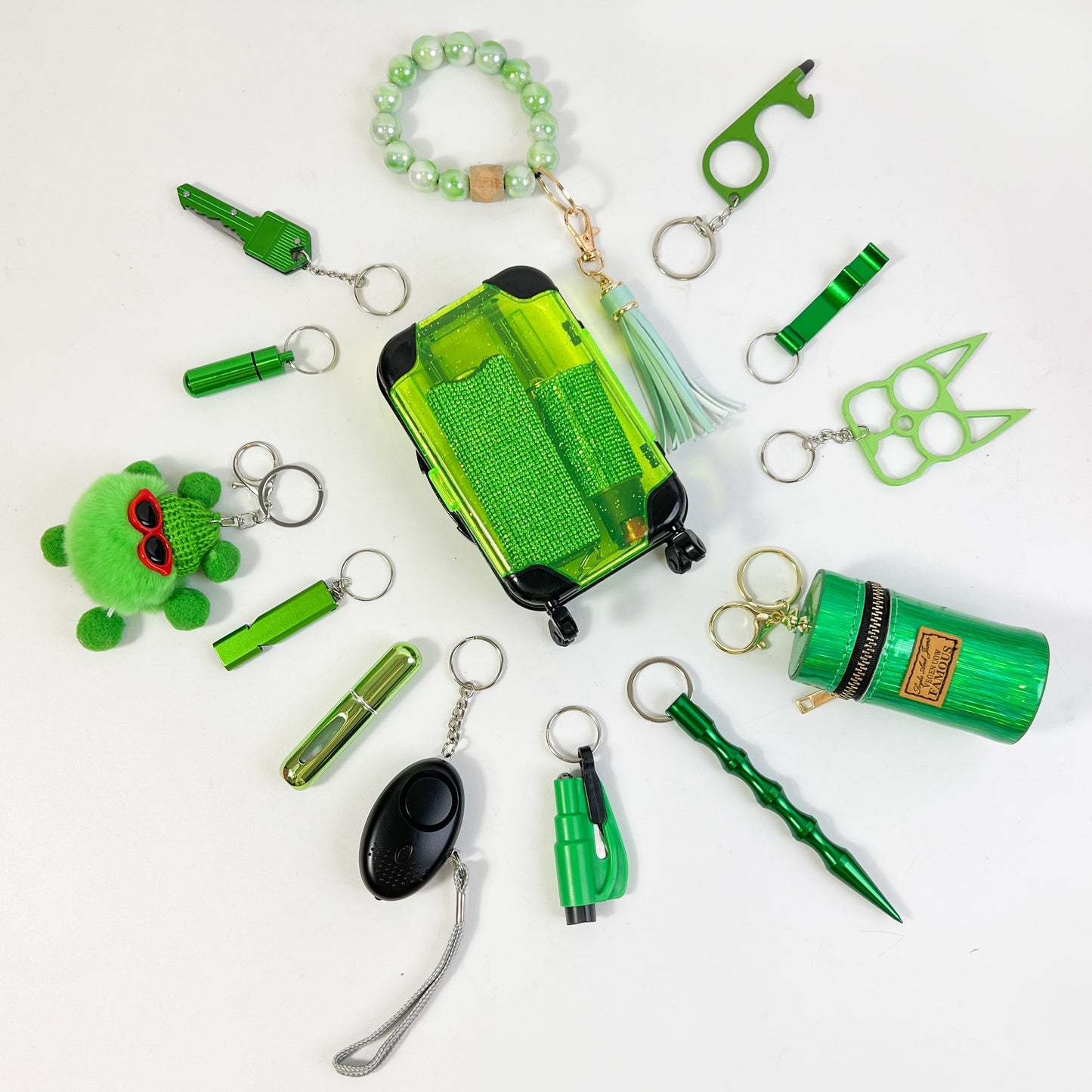 16PCS Green Keychain Set Fixed Suit