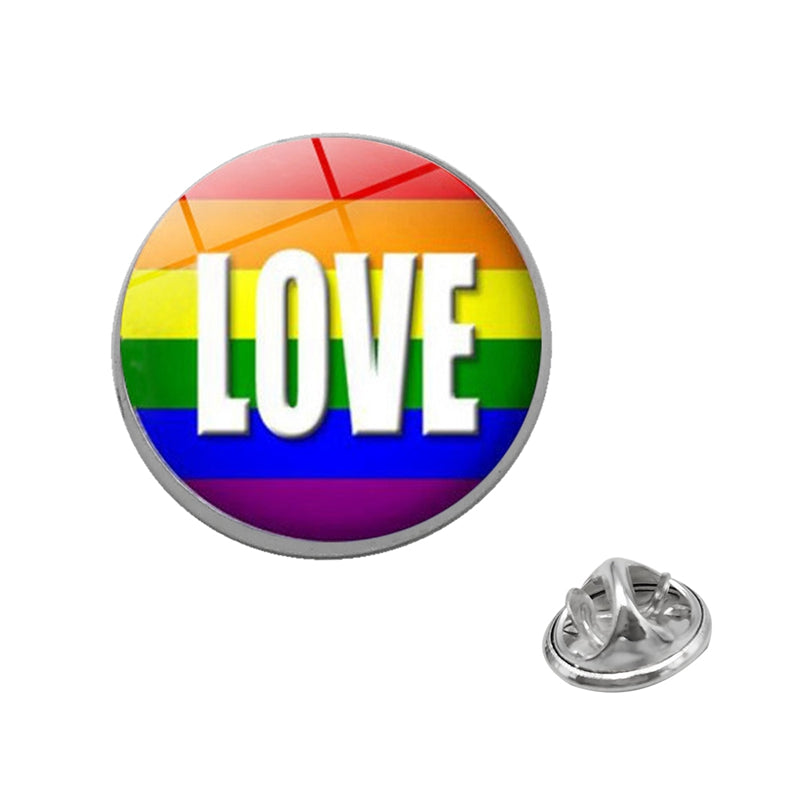 LGBT Pride Rainbow Glass Brooches Pins Lesbians Gays Bisexuals Transgender Round Badge Lapel Pin Jewelry