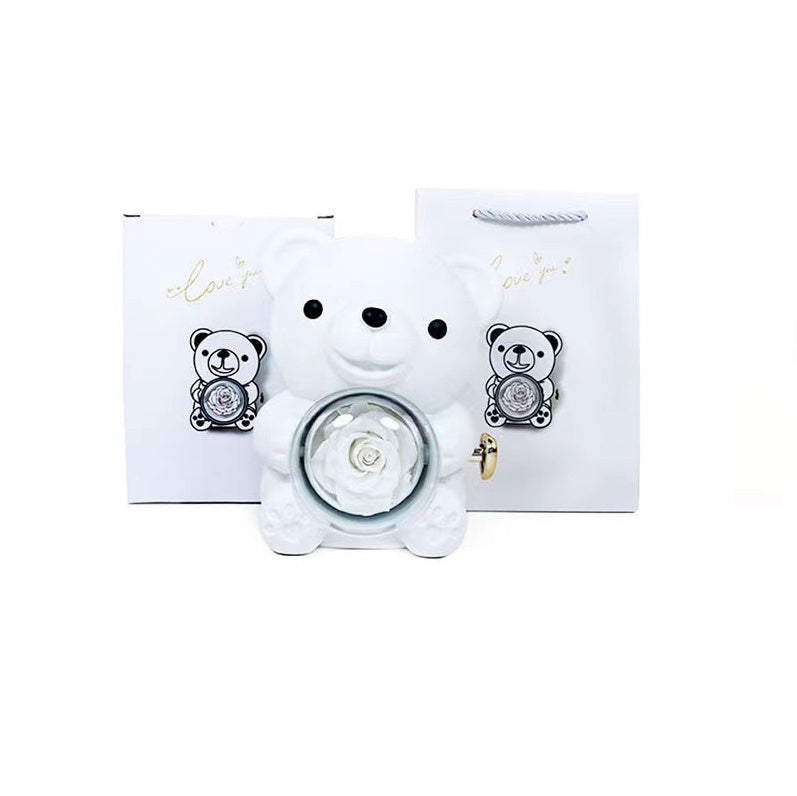 Eternal Rose Teddy Bear Gift Box with Rotating Jewelry Drawer