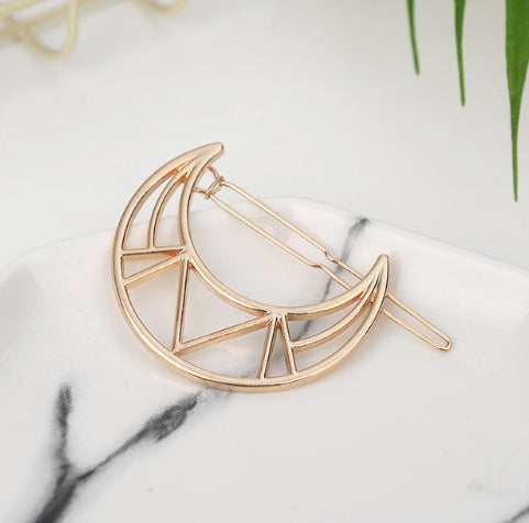 Europe and America simple hollow five-pointed star moon geometry hairpin metal frog clip side clip