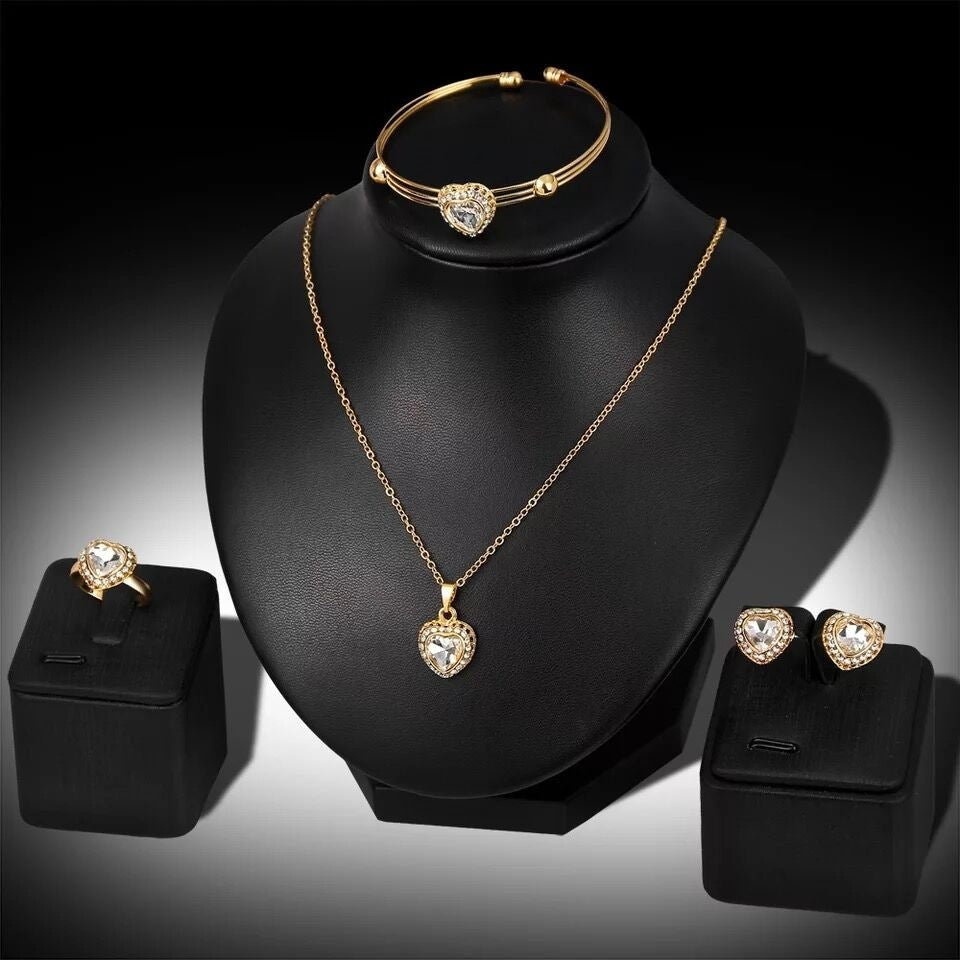 Peach Heart Rhinestone Bridal Jewelry Set