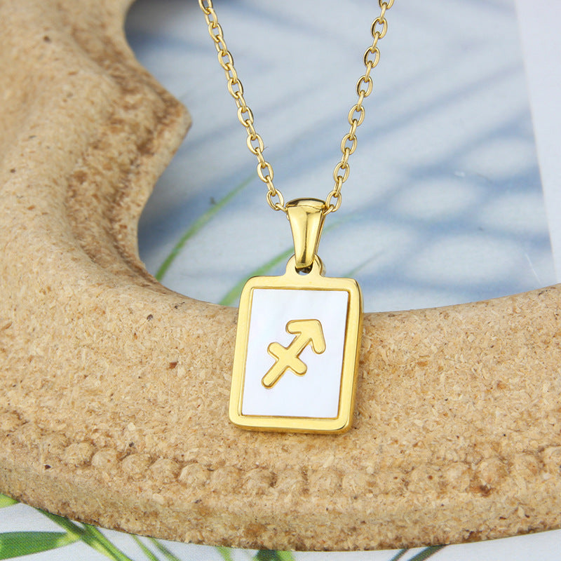 Stainless Steel Square Shell Zodiac Necklace